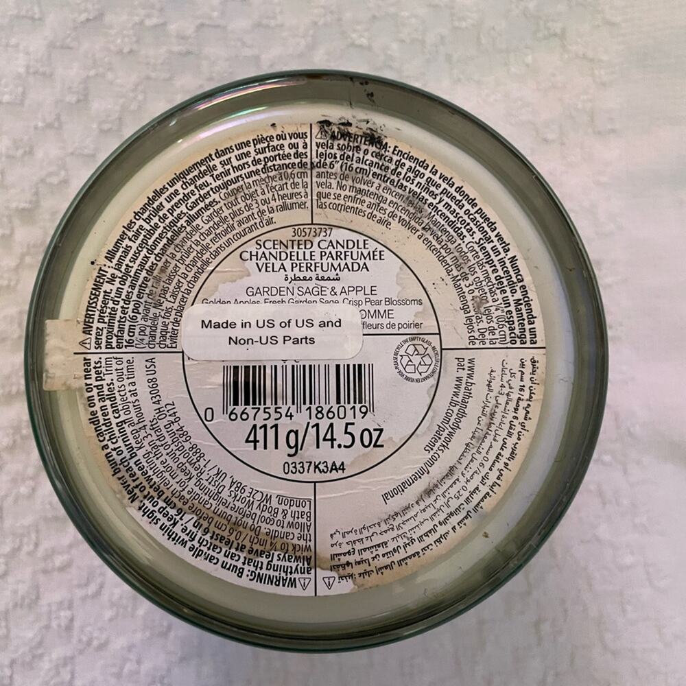 Bath & Body Works Garden Sage & Apple 14.5 Oz 3 Wick Candle - Picture 3 of 3